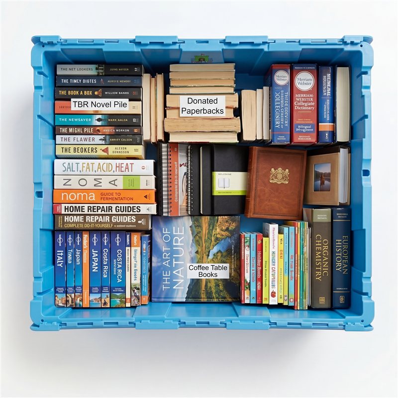 Books stored in a Fort Lox box